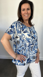 Ballon shirt met elastiek leaves blauw (+size)