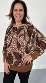 Blouse met boord zebra wave cognac