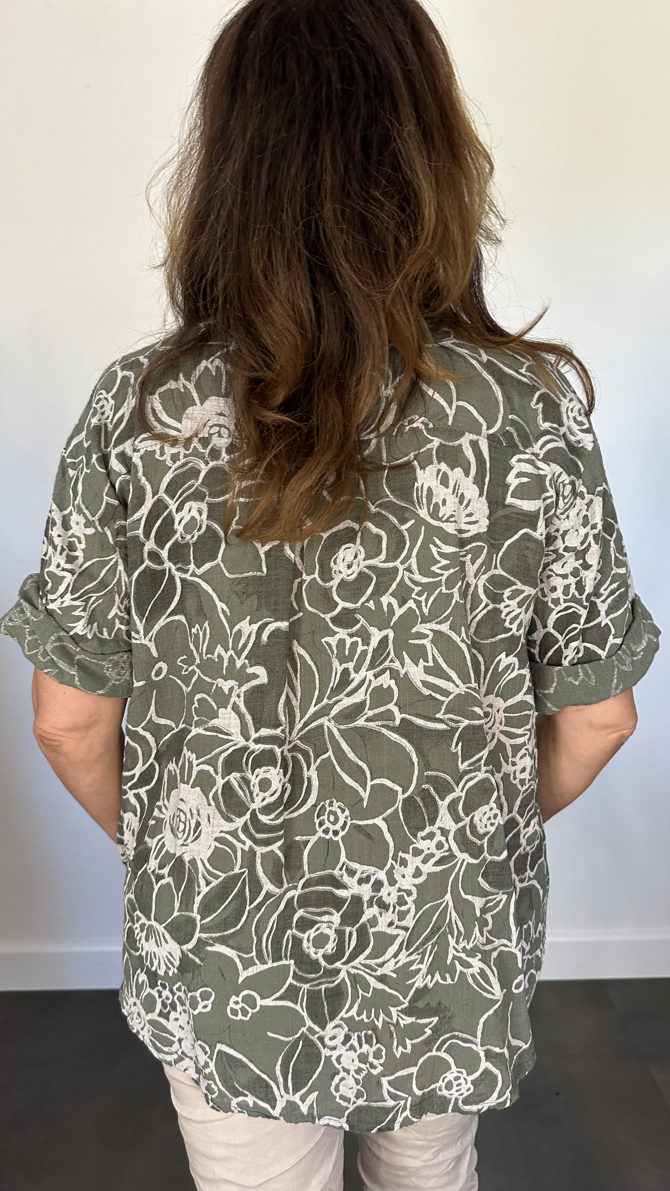 Linnenlook blouse new flower army