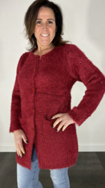 Fluffy vest met knoopsluiting bordeaux