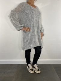 Lange grof gebreide oversized trui Lianne licht grijs