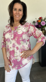 Kanten blouse gebloemd 2-delig fuchsia
