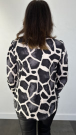 Velvet shirt met v-hals en pofmouw giraffe zwart