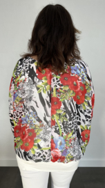 Blouse met boord panter flower wit