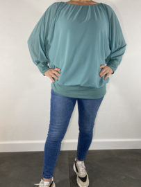 Blouse met boord lange mouw zeegroen