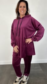 2-Delig velvet comfy pak met capuchon aubergine +SIZE SALE