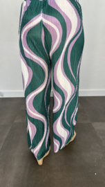 Plissé broek met wijde pijp WAVES groen/lila SALE