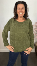 Baby rib sweater 2D reliëf print Army