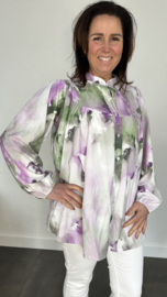 Blouse Lizzy met pofmouw marble lila/groen