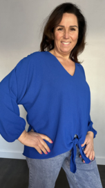 Top met strik CREPE  kobalt