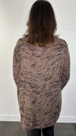 Fijn geweven truitje panter/zebra met v-hals bruin