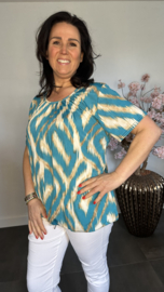 Ballon shirt met elastiek Fantasy tiger turquoise