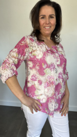 Kanten blouse gebloemd 2-delig fuchsia
