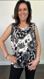 Ballon top paisley zwart/wit