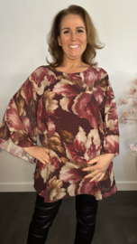 Voile blouse Camellia gebloemd Bordeaux