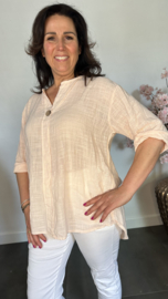 Linnenlook blouse met knoop roze