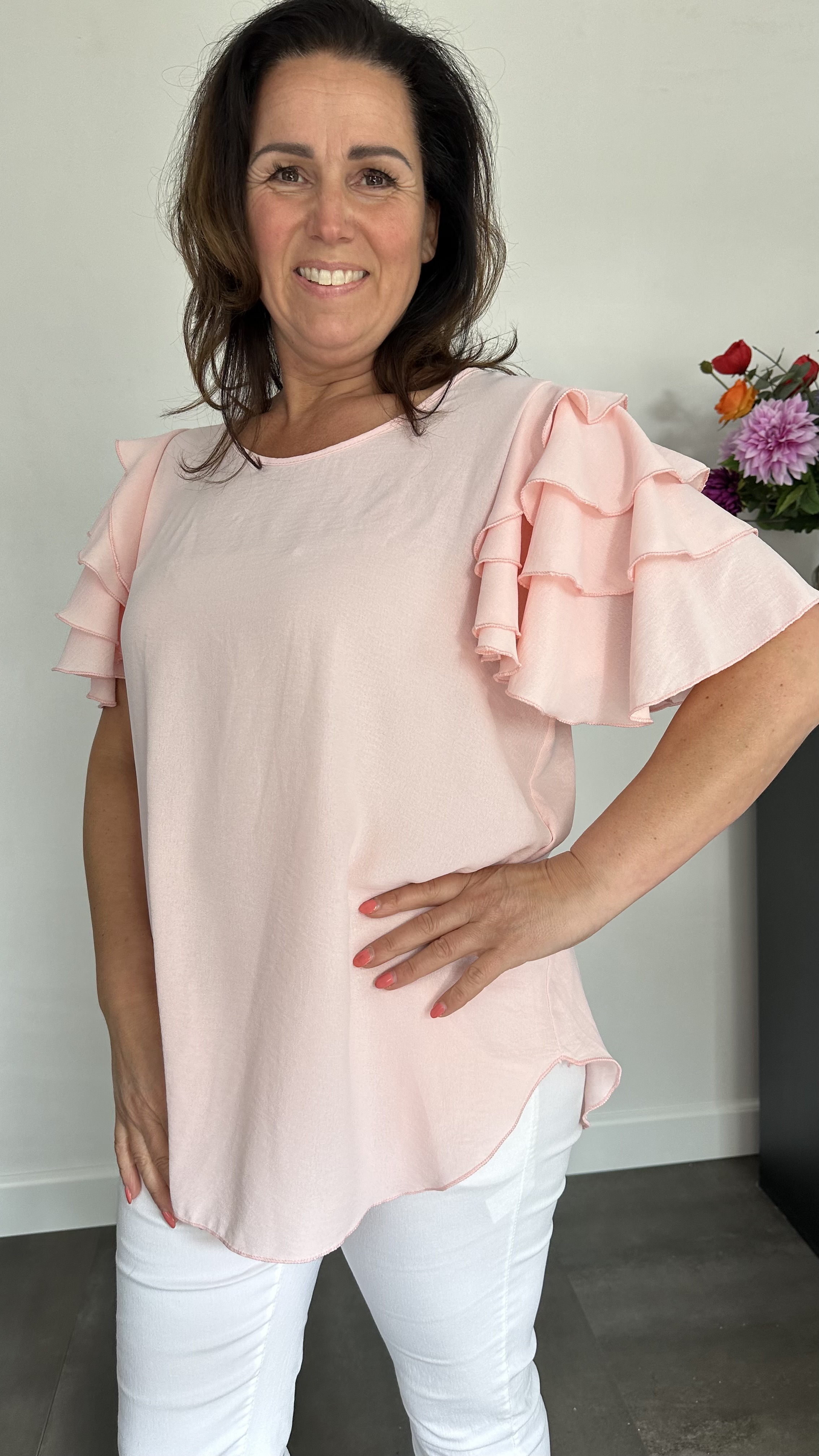 Top wendy met volant roze
