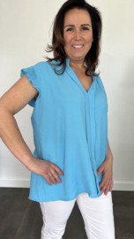 Top Elena met plisse ruche turquoise