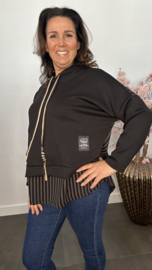Sweater met capuchon /streep Zwart