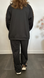 2-Delig comfy pak met panter bies Zwart