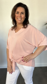 Travel top met strik korte mouw roze
