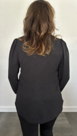 Crepe blouse met v-hals en pofmouw zwart