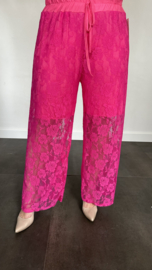 Kanten broek lacey met wijde pijp fuchsia