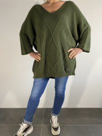 Lange gebreide oversized trui ruit army