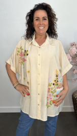 Blouse met geborduurde bloemen +SIZE Zand