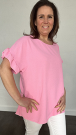 Top brigitte met ruche en KANT pink