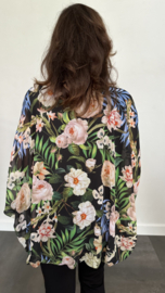 Ballon blouse roos kobalt / zwart/groen +SIZE extra