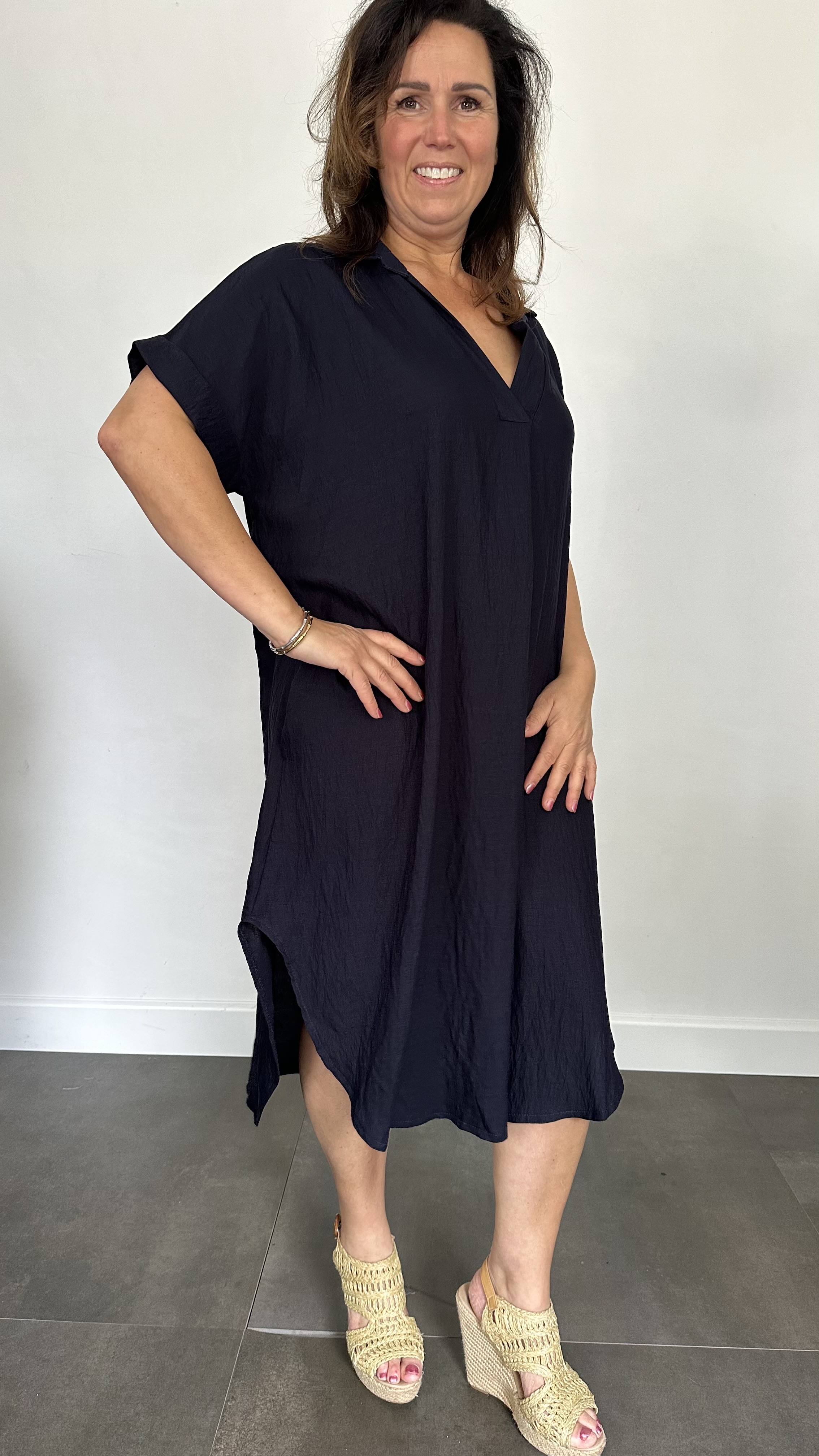 Jurk Leya uni +Size Marine