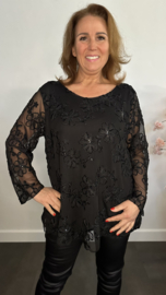 Top Christel met bloemen Zwart