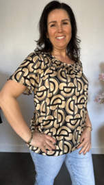 Ballon shirt met elastiek graphic zwart/taupe