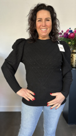 Fijn gebreide trui Julia met pofmouw Zwart