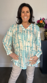 Soft shirt met v-hals en pofmouw Mila turquoise