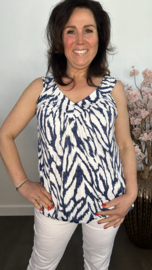 Ballon top met V-hals Scratched zebra blauw