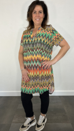 Tuniek liz korte mouw zigzag groen /oker