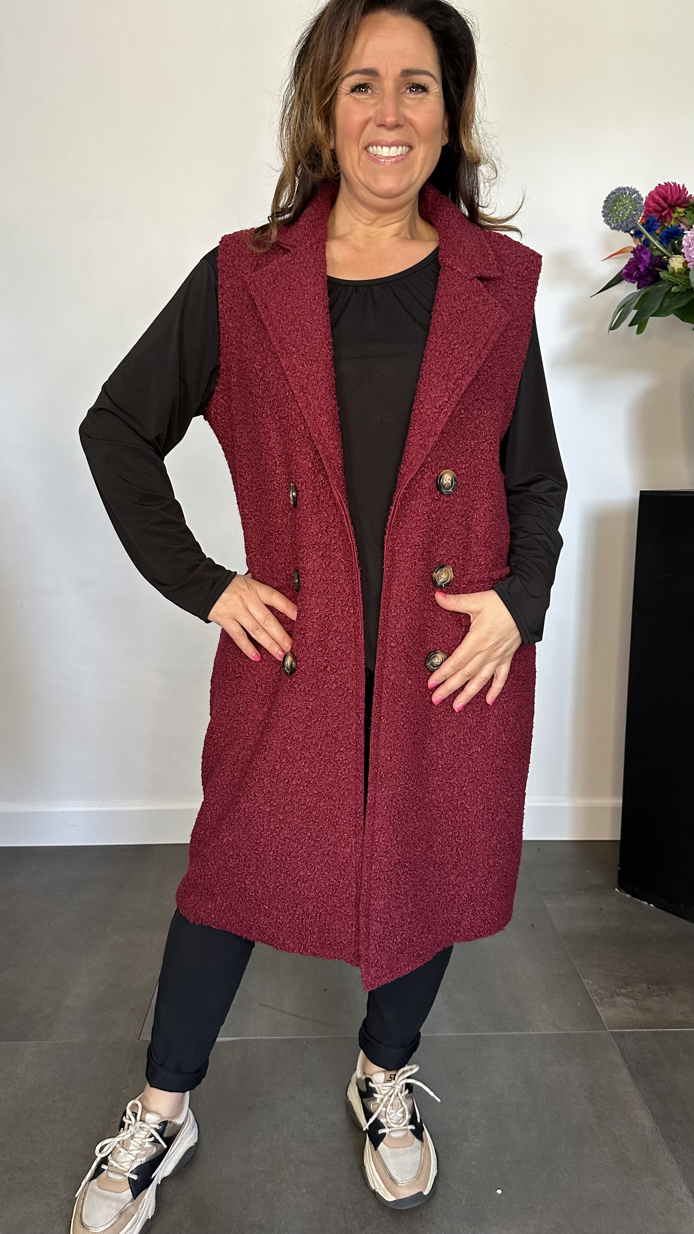 Lange teddy bodywarmer bordeaux