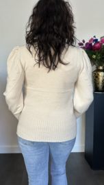 Fijn gebreide trui Julia met pofmouw Beige