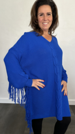 Gebreide oversized trui met franjes kobalt