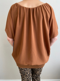Blouse met boord korte mouw  +SIZE cognac