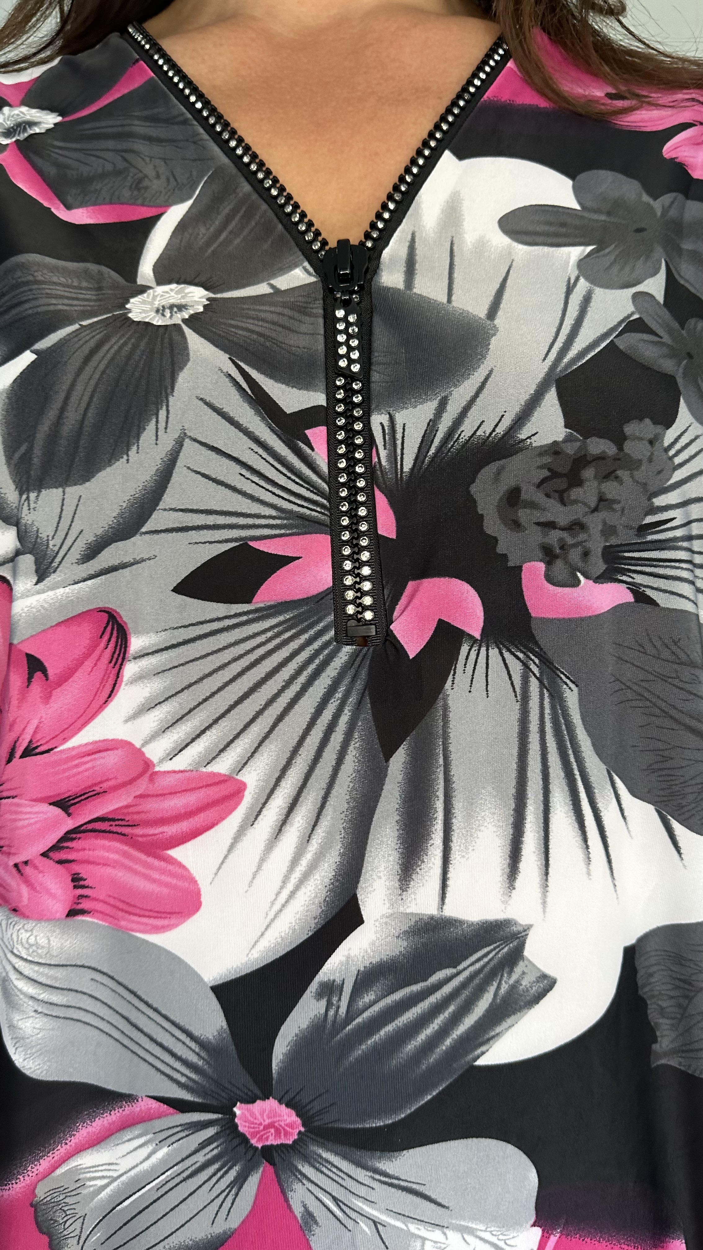 Shirt Zipp gebloemd fuchia