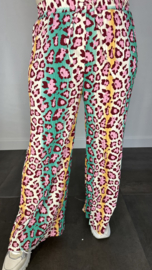 Plisse broek met wijde pijp panter roze SALE