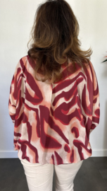 Blouse met boord lange mouw +Size Extra Lava bordeaux