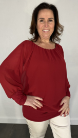 Blouse met boord lange mouw +Size Extra bordeaux