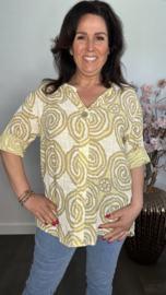 Linnenlook blouse cirkels Geel