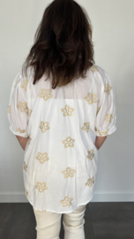 Blouse astrid met gouden bloemen wit