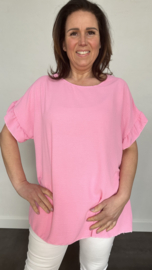 Top brigitte met ruche en KANT pink