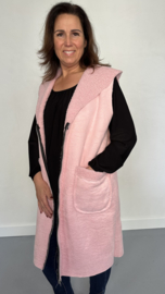 Suedine/ teddy bodywarmer met rits oud roze--SALE !--